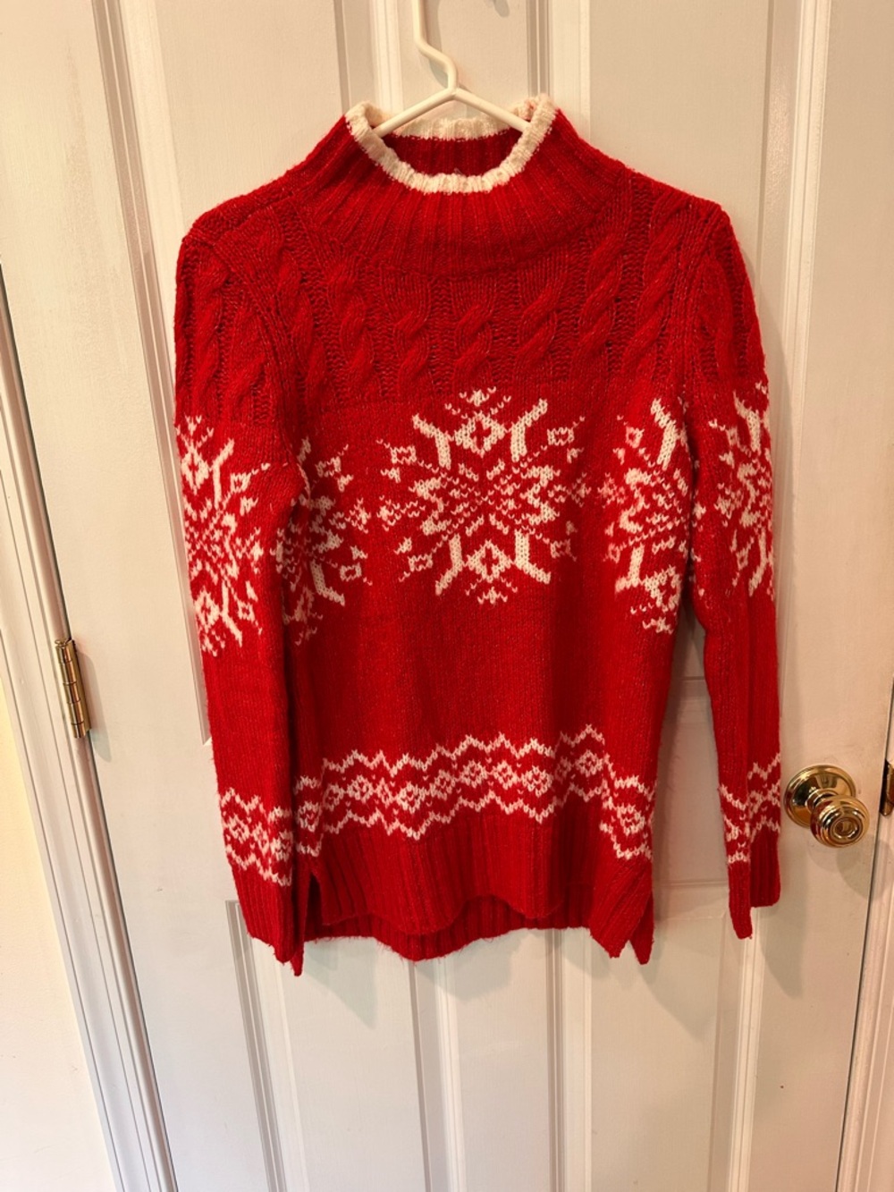 Talbots Red and White Snowflake Turtleneck Sweater